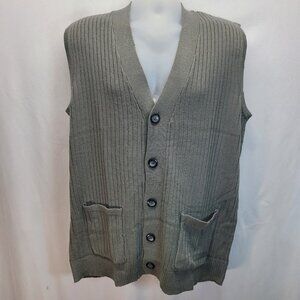 Turtle Bay NY Men's Gray Sweater Vest Sz L Grandpa Sleeveless Cardigan w/Pockets